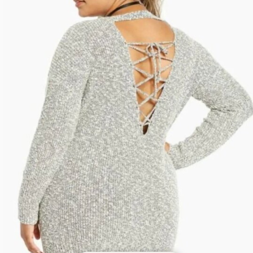 TORRID Gray Knit Ribbed Lace-Up Open Back Women's Grey Sweater Top Size 12 Large
